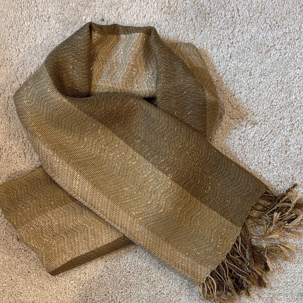 Chico's sparkling gold  and Tan Striped Wrap
